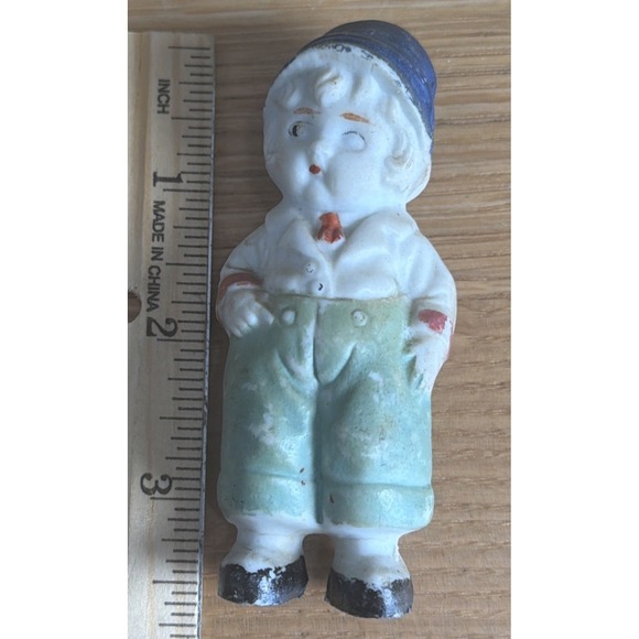 Vintage Traditional Japanese Painted Porcelain Bisque Boy Penny Doll - Picture 2 of 7